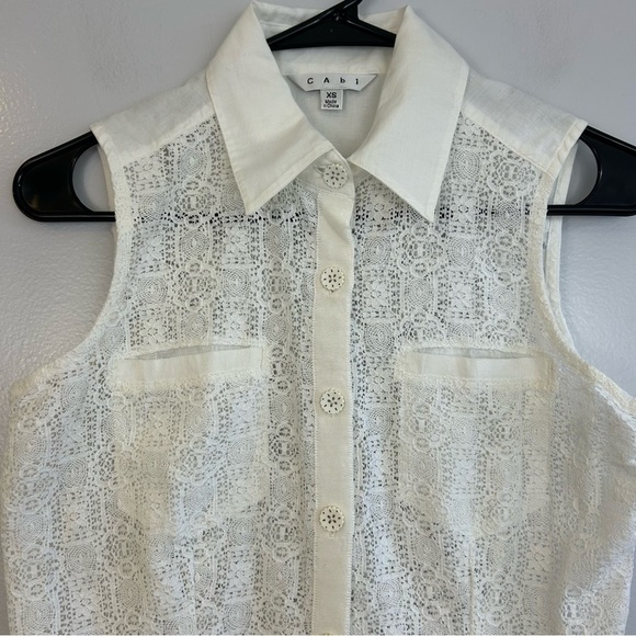 CAbi White Crochet Lace Button Down Sheer Lace Blouse Size XS - Picture 3 of 9